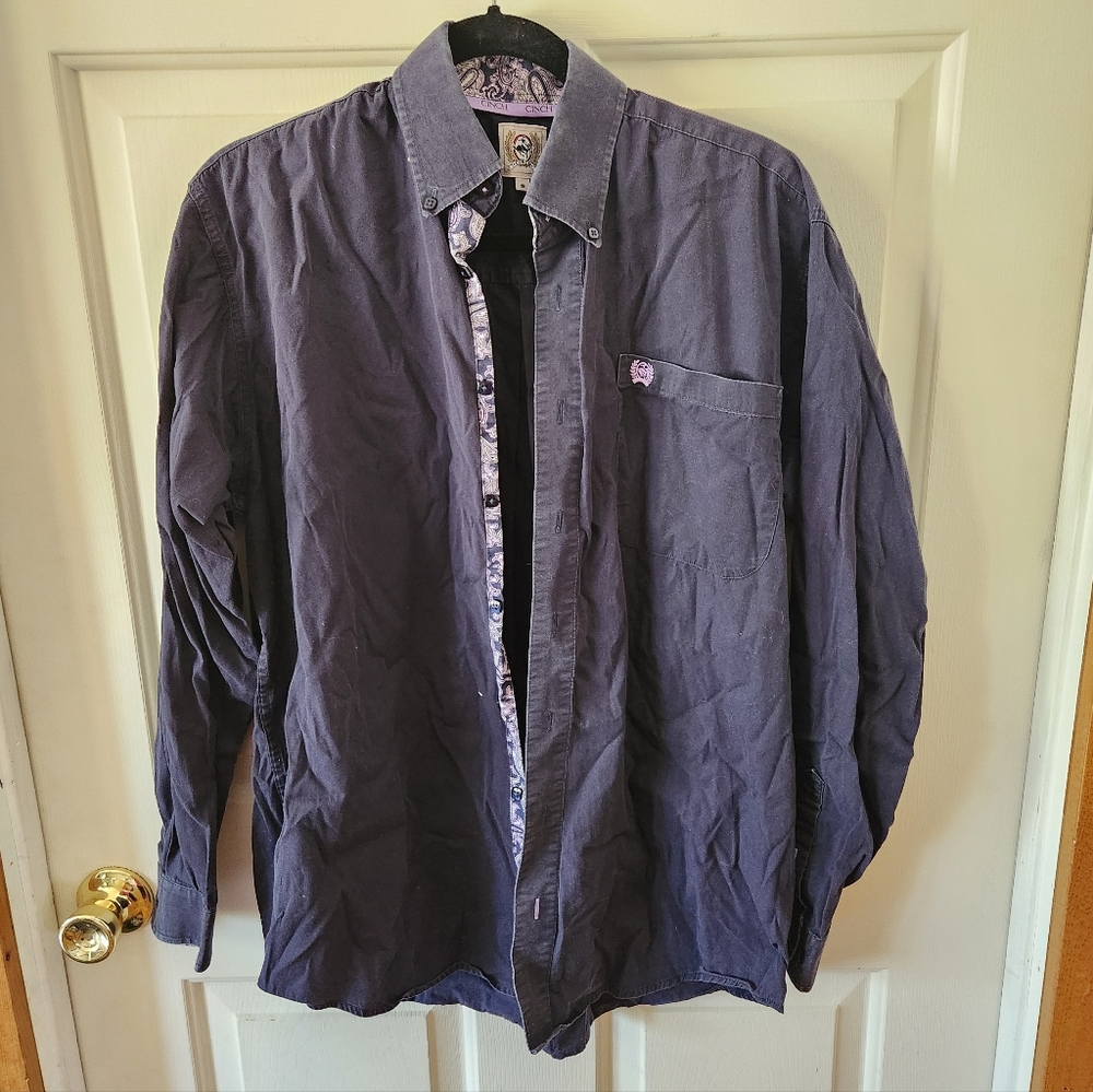 Navy Blue & Purple Western Cinch Button Down - Small Men